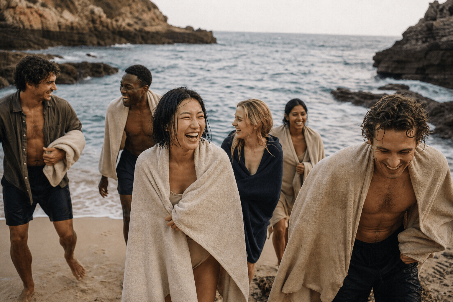 Friends after swimming in the Atlantic